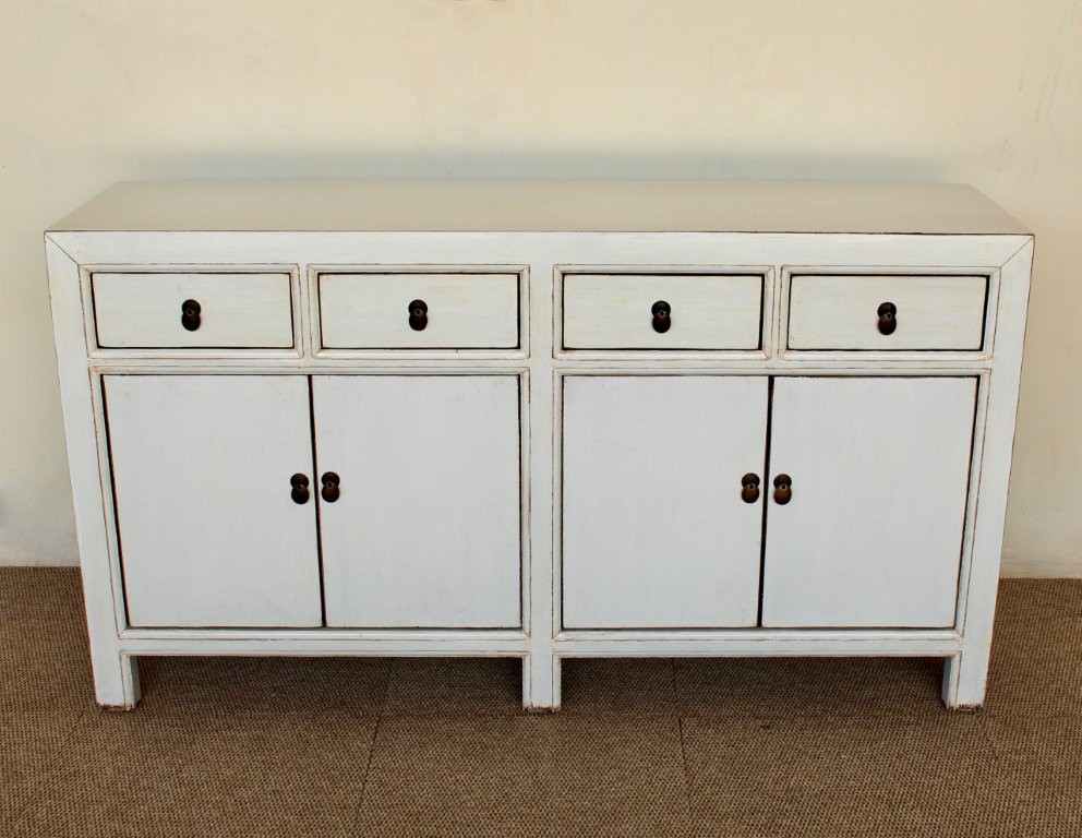 White 4 Door 4 Drawer Buffet Cupboard